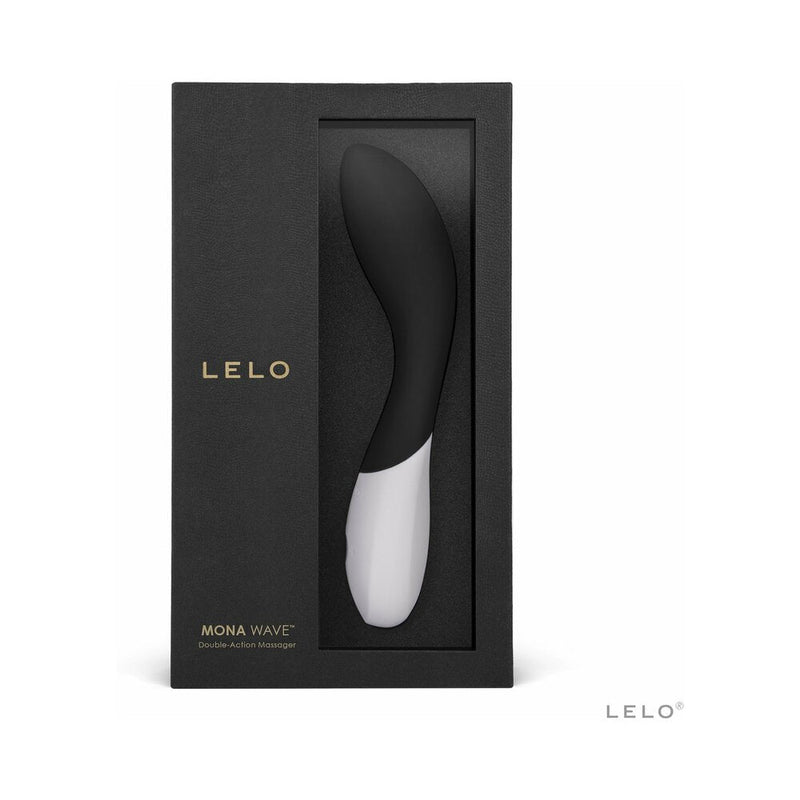 LELO MONA WAVE Rechargeable G Spot Vibrator Black packaged in a sleek black box with elegant design.