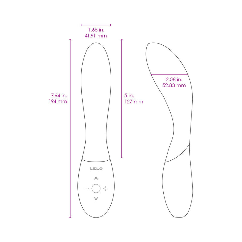 LELO MONA WAVE Rechargeable G Spot Vibrator Deep Rose dimensions and features illustration