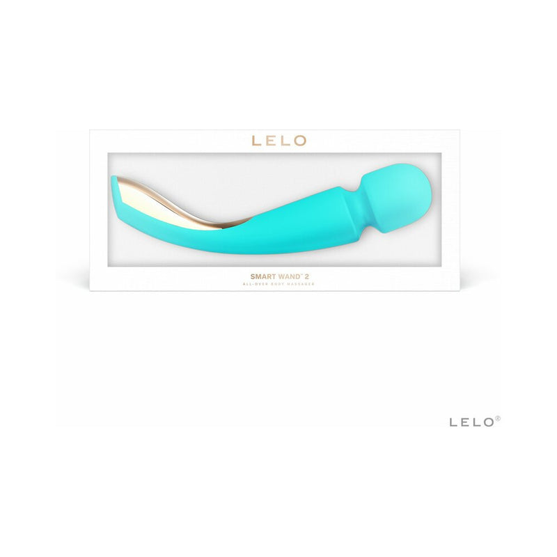 LELO SMART WAND 2 Large Rechargeable Wand Vibrator Aqua in elegant packaging.