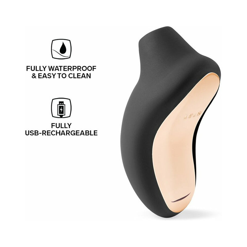 LELO SONA CRUISE Rechargeable Clitoral Stimulator Black features waterproof design and USB recharge capability.