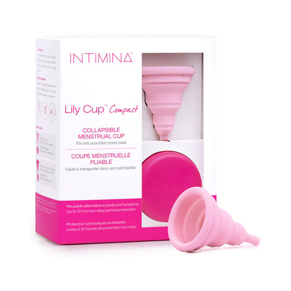INTIMINA Lily Cup Compact Collapsible Menstrual Cup Size A in packaging with cup design.