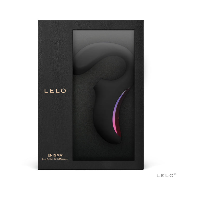 LELO ENIGMA Suction Dual Stimulator Black packaging with sleek design and brand logo.
