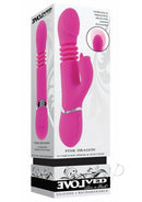 Pink Dragon Rechargeable Silicone Multi Vibrator Pink in packaging with 10 functions for enhanced pleasure.