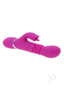 Pink Dragon Rechargeable Silicone Multi Vibrator Pink features a curved G-spot head and flexible clitoral stimulator.