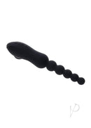 Playboy Let it Bead Rechargeable Silicone Anal Beads Black showcasing vibrating beads and clitoral suction features.