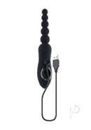 Playboy Let it Bead Rechargeable Silicone Anal Beads Black with USB charging cable and vibrating beads design.