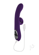 Playboy Curlicue Silicone Rabbit Vibrator Purple with USB charging cable, designed for dual stimulation.