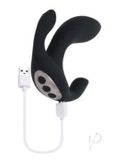 Playboy Triple Threat Silicone Multi Vibrator Black with USB charging cord, designed for multi-point stimulation.