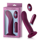 FemmeFunn Versa S Bullet Vibrator & Curved Sleeve Dark Fuchsia in packaging with wireless remote control.