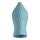 FemmeFunn Versa T Sleeve Tongue-Shaped Bullet Sheath Light Blue in a textured silicone design.