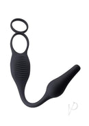 Zero Tolerance Plug and Tug Cock Ring with Butt Plug Gray - dual vibrating cock ring and butt plug design.