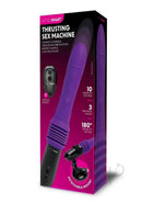 WhipSmart Thrusting Silicone Sex Machine Purple Black packaging showcasing features and unique design.