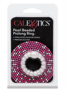 Pearl Beaded Prolong Ring White packaging showcasing stimulating pleasure pearls in premium silicone.