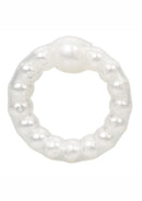Pearl Beaded Prolong Ring White shown in a close-up view, highlighting its soft texture and stimulating beads.