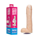 Shots S-line Cum-covered Dicky Soap With Balls Beige beside its box, showcasing playful hand soap design.