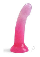 Love to Love Dildolls Sunrise Silicone Dildo Pink with glittery finish and soft texture in vibrant pink gradient.