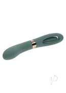 Chick Flick Rechargeable Silicone Dual Vibrator Green in a sleek design with ribbed texture and independent motors.