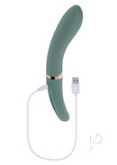 Chick Flick Rechargeable Silicone Dual Vibrator Green with USB charging cable and ribbed design.