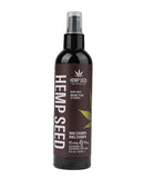 Earthly Body Hemp Seed Body Mist 8 oz Nag Champa bottle with dark label and spray nozzle.