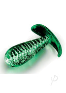 Whipsmart Glass Butt Plug with Curved Base 3.5 Inch Clear in green, glowing design, perfect for extended wear.