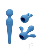 Couture Collection Rechargeable Silicone Body Wand Kit Blue includes a blue wand and interchangeable attachments for versatile pleasure.