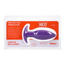Tantus Neo Silicone Anal Plug Lilac packaging showcasing tapered design and comfortable base.