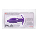 Tantus Juice 4 Inch Silicone Anal Plug Lilac packaging featuring a smooth purple anal plug with textured grooves.