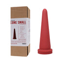 Tantus Cone Small Silicone Dildo Ruby in True Blood Red, 8 inch length, tapered cone for gradual fullness.