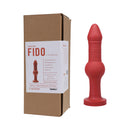 Tantus Fido Knotted Silicone Anal Dildo Ruby with box and specifications in True Blood Red.