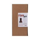 Tantus The Pawn Firm Silicone Dildo Garnet packaging showing size and material details in Orblood Red.