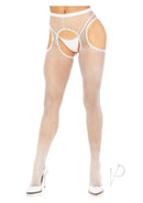 Leg Avenue Fishnet Suspender Hose with Scalloped Trim White showcasing stylish fishnet design and elegant scalloped trim.