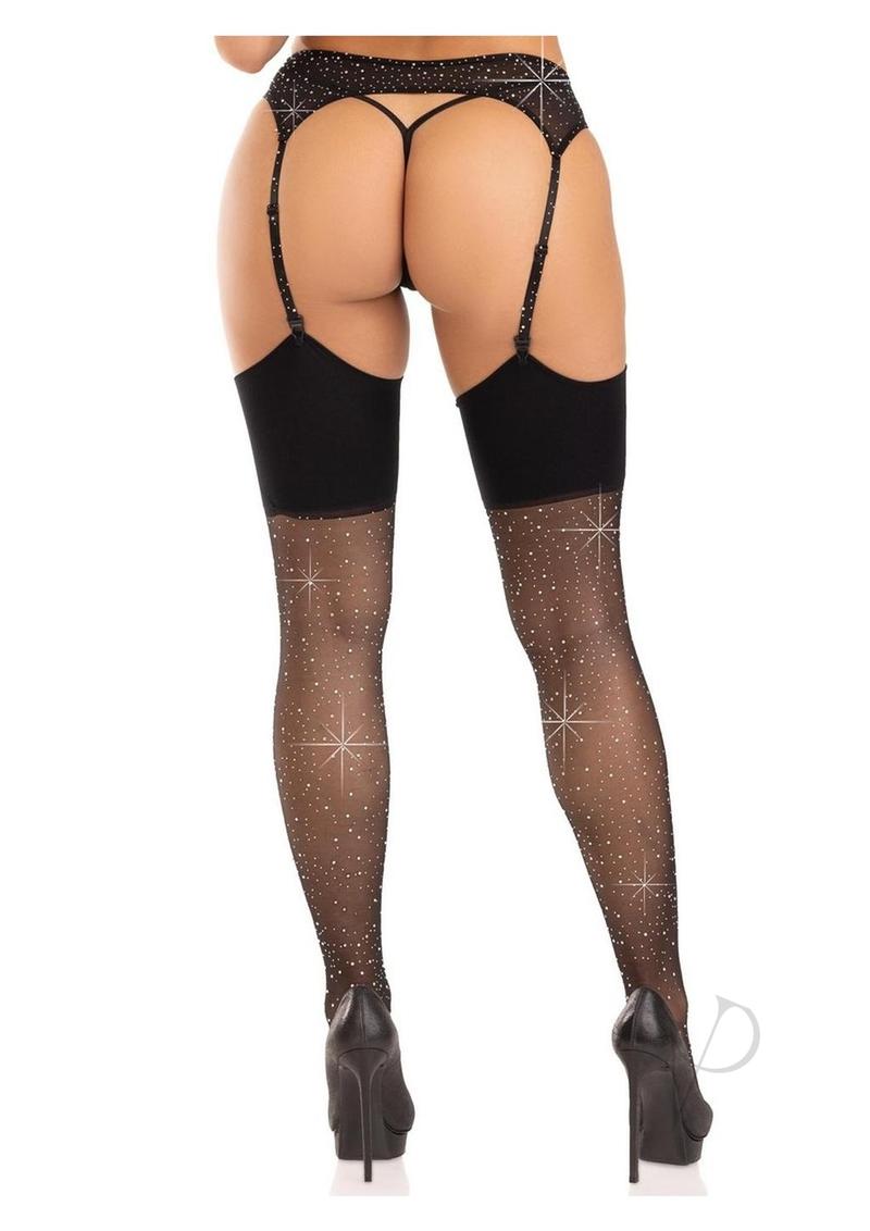 Wide Top Rhines Spandex Stocking Os Blk-2