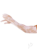 Leg Avenue Seamless Opera Length Floral Net Gloves White shown in an elegant pose against a white background.
