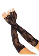 Leg Avenue Opera Length Floral Net Fingerless Gloves Black showcasing elegant floral net design and fingerless style.