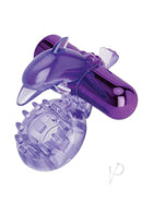 Bodywand Dancing Dolphin Vibrating Cock Ring Purple with textured ring and dolphin-shaped stimulator.