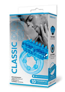 Bodywand Silicone Classic Duo Vibrating Cock Ring Blue packaging featuring a textured clitoral stimulator and dual rings.