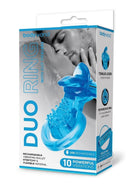 Bodywand Silicone Duo Cock Ring with Clit Tickler Blue packaging showing clitoral stimulator and vibration settings.