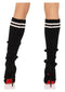 Leg Avenue Ribbed Stirrup Leg Warmers OS Black featuring stylish stirrup design and athletic stripe details.