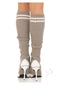 Leg Avenue Ribbed Stirrup Leg Warmers OS Grey showcasing a stylish ribbed design with athletic stripes and high heels.