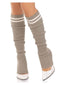 Leg Avenue Ribbed Stirrup Leg Warmers OS Grey featuring a ribbed knit design and athletic stripes, paired with stylish heels.