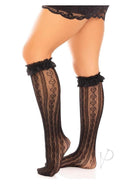 Leg Avenue Sweetheart Knee Highs with Lace Ruffle Cuff Black featuring a delicate lace ruffle and smooth knit.