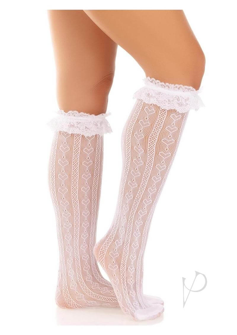 Sweetheart Knit Knee High Ruffle Os Wht-1