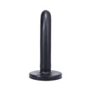 Tantus Silk Small Silicone Dildo Onyx displayed upright with a smooth, sleek design in a glossy black finish.