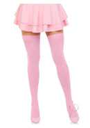 Leg Avenue Nylon Over the Knee OS Pink stockings paired with a pink skirt for a stylish and confident look.
