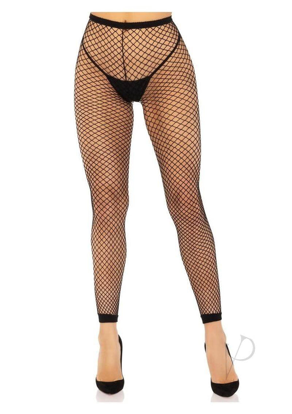 Leg Avenue Industrial Net Footless Tights OS in black, featuring a sexy fishnet design, perfect for enhancing curves and confidence.