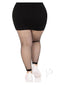 Plus size model wearing Leg Avenue Industrial Net Footless Tights, showcasing a breathable black fishnet design.