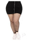Plus size model wearing Leg Avenue Industrial Net Footless Tights with a black skirt and white sneakers, showcasing fishnet design.