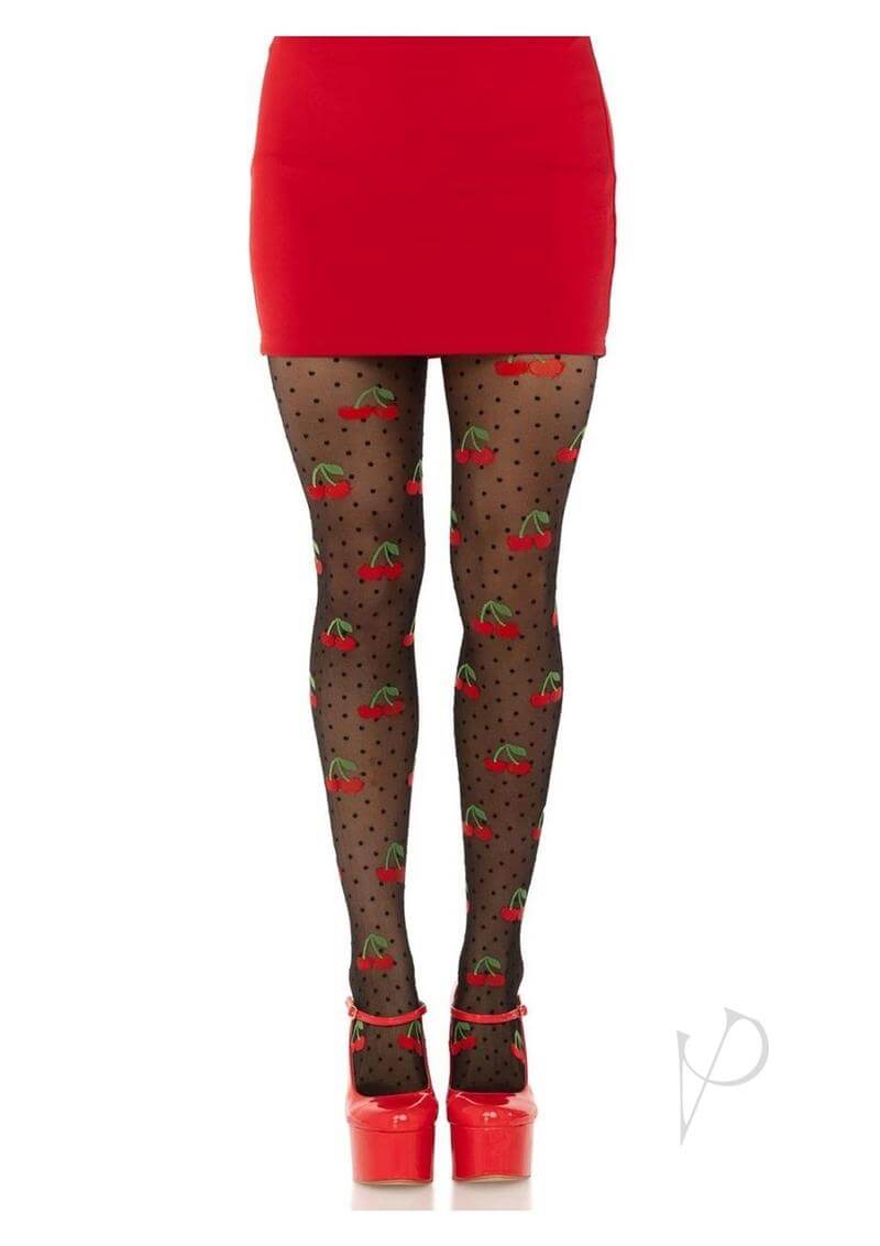 Spandex Dot Cherry Tights Os Blk-0