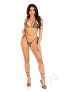 Leg Avenue Rhinestone Bikini Top and Side Tie Thong Black worn by a model, showcasing glamour and sparkle.