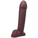 Tantus Hoss 11 Inch Firm Realistic Dildo Garnet in a detailed side view showcasing its realistic design and rich garnet color.